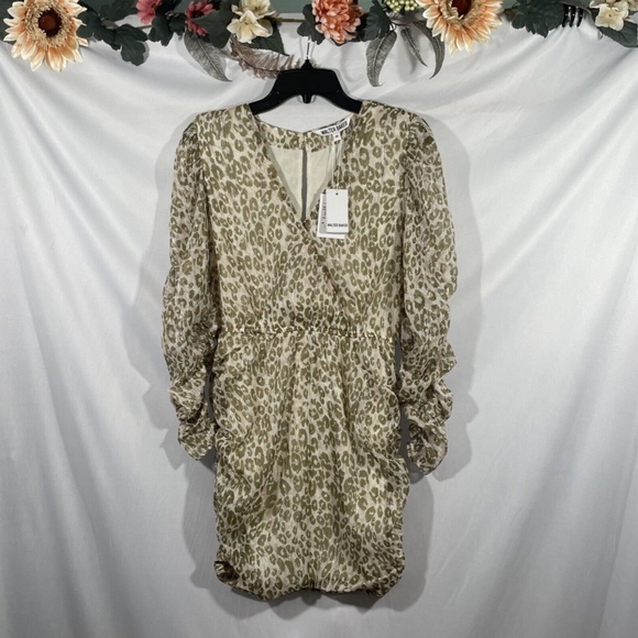 NWT Walter Baker [ Medium ] Deena Faux Wrap Mini‎ Dress In Leopard - Picture 7 of 12